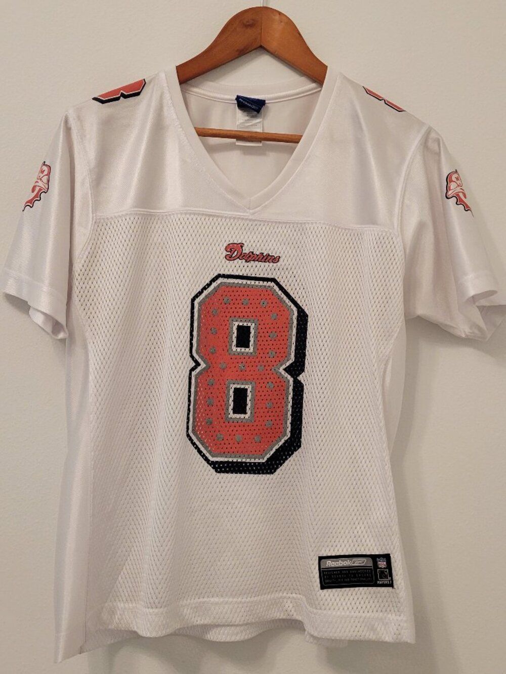 🏈🐬 Women's MIAMI DOLPHINS NFL Reebok #8 Football Jersey 🏈 White/Salmon/Silver